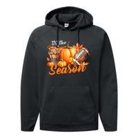 TIS THE SEASON Pumpkin Leaf Latte Fall Thanksgiving Football Performance Fleece Hoodie