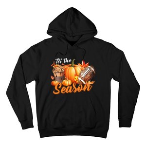 TIS THE SEASON Pumpkin Leaf Latte Fall Thanksgiving Football Hoodie