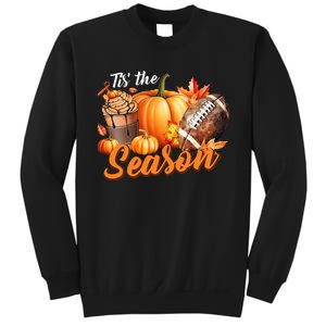 TIS THE SEASON Pumpkin Leaf Latte Fall Thanksgiving Football Sweatshirt