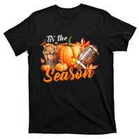 TIS THE SEASON Pumpkin Leaf Latte Fall Thanksgiving Football T-Shirt