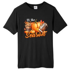 TIS THE SEASON Pumpkin Leaf Latte Fall Thanksgiving Football Tall Fusion ChromaSoft Performance T-Shirt