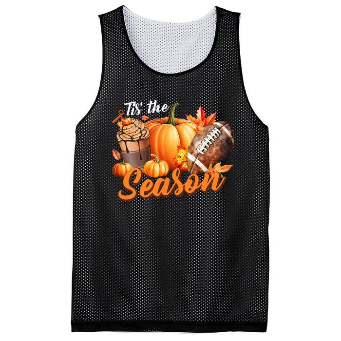 TIS THE SEASON Pumpkin Leaf Latte Fall Thanksgiving Football Mesh Reversible Basketball Jersey Tank