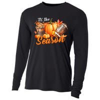 TIS THE SEASON Pumpkin Leaf Latte Fall Thanksgiving Football Cooling Performance Long Sleeve Crew