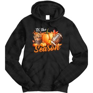 TIS THE SEASON Pumpkin Leaf Latte Fall Thanksgiving Football Tie Dye Hoodie