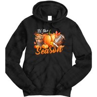 TIS THE SEASON Pumpkin Leaf Latte Fall Thanksgiving Football Tie Dye Hoodie