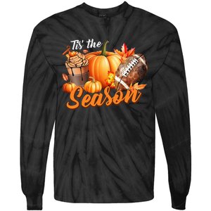 TIS THE SEASON Pumpkin Leaf Latte Fall Thanksgiving Football Tie-Dye Long Sleeve Shirt