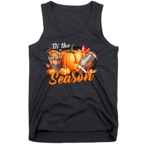 TIS THE SEASON Pumpkin Leaf Latte Fall Thanksgiving Football Tank Top