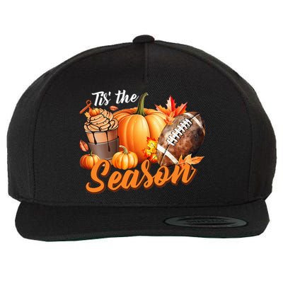 TIS THE SEASON Pumpkin Leaf Latte Fall Thanksgiving Football Wool Snapback Cap