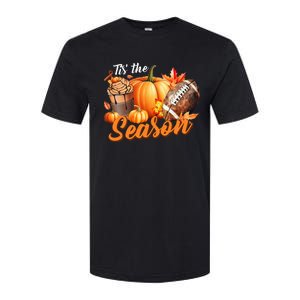 TIS THE SEASON Pumpkin Leaf Latte Fall Thanksgiving Football Softstyle CVC T-Shirt