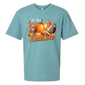 TIS THE SEASON Pumpkin Leaf Latte Fall Thanksgiving Football Sueded Cloud Jersey T-Shirt