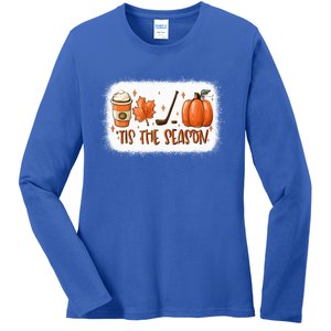 Tis The Season Hockey Latte Leaves Hello Pumpkin Fall Gift Ladies Long Sleeve Shirt