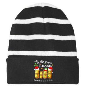 Tis The Season For Tamales Christmas Holiday Mexican Food Striped Beanie with Solid Band