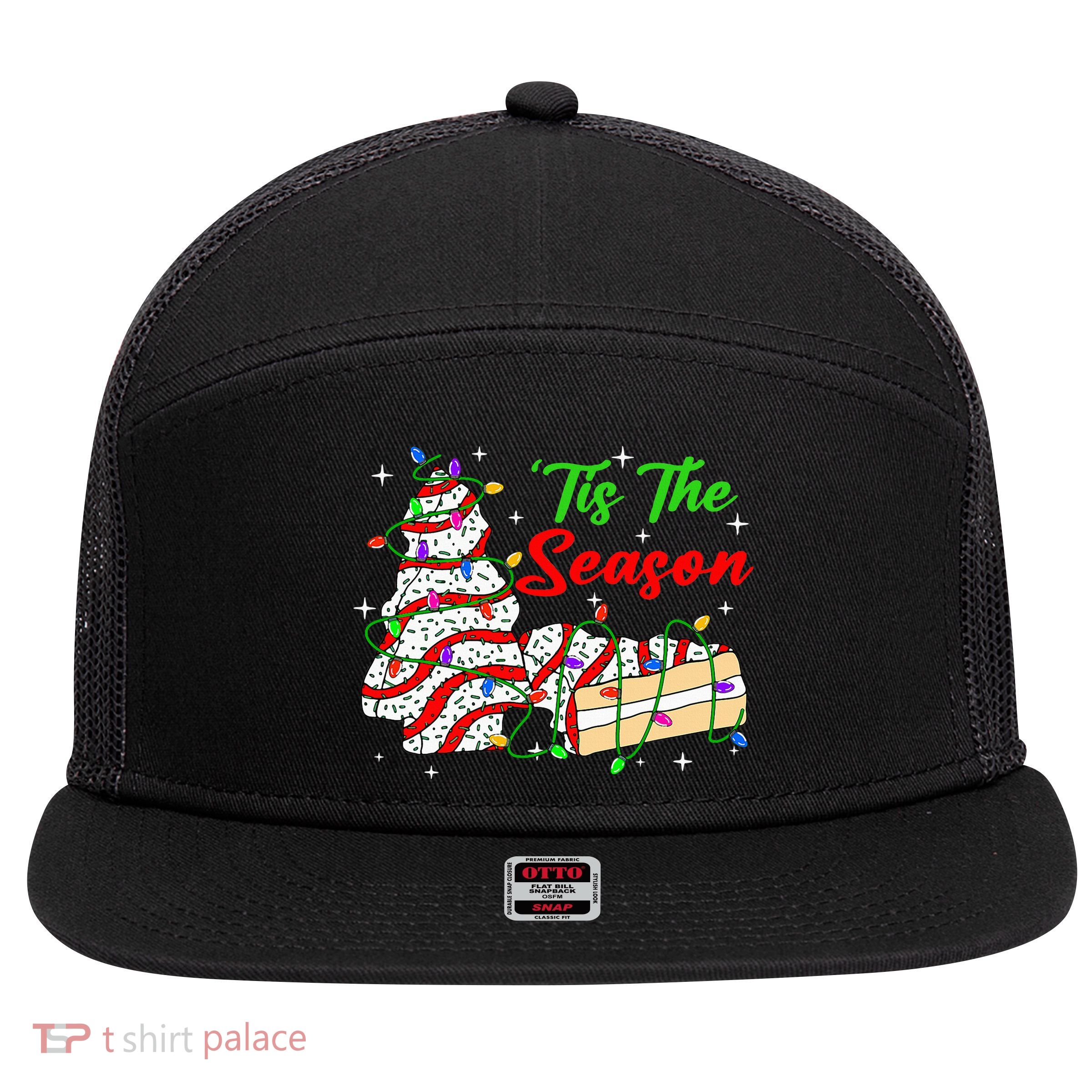 Tis' The Season Christmas Tree Cakes Debbie Xmas 7 Panel Mesh Trucker Snapback Hat