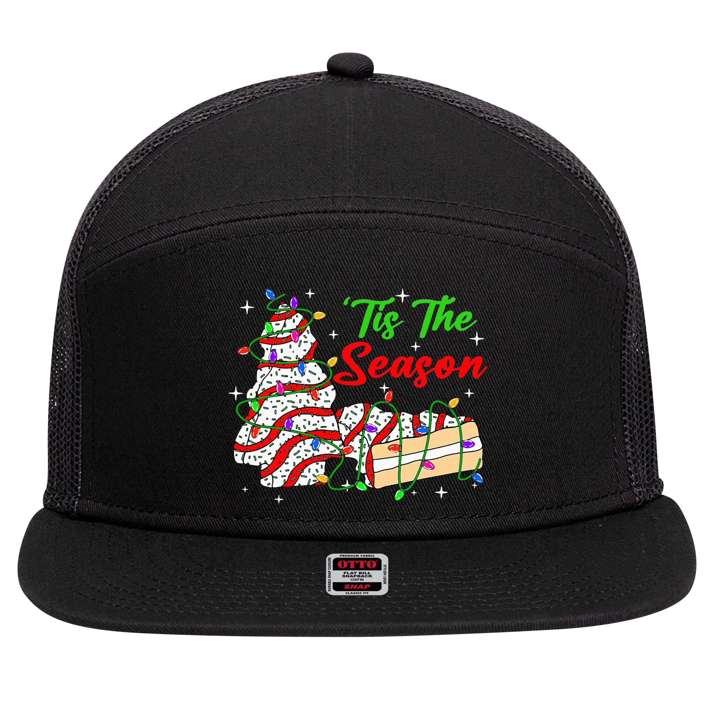 Tis' The Season Christmas Tree Cakes Debbie Xmas 7 Panel Mesh Trucker Snapback Hat
