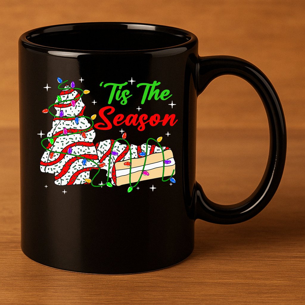 Tis' The Season Christmas Tree Cakes Debbie Xmas 11oz C Handle Ceramic Mug
