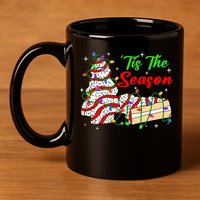 Tis' The Season Christmas Tree Cakes Debbie Xmas 11oz C Handle Ceramic Mug