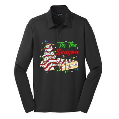 Tis' The Season Christmas Tree Cakes Debbie Xmas Silk Touch Performance Long Sleeve Polo