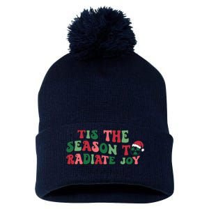 Tis The Season To Radiate Joy Pom Pom 12in Knit Beanie