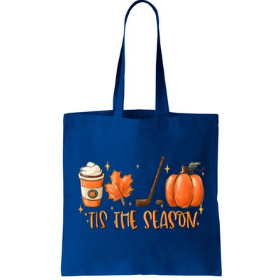 Tis The Season Hockey Latte Leaves Hello Pumpkin Halloween Gift Tote Bag