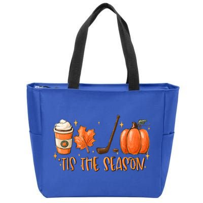 Tis The Season Hockey Latte Leaves Hello Pumpkin Halloween Gift Zip Tote Bag