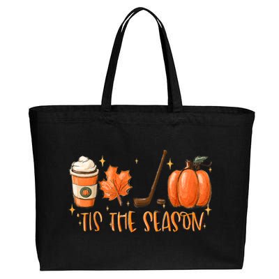 Tis The Season Hockey Latte Leaves Hello Pumpkin Halloween Gift Cotton Canvas Jumbo Tote