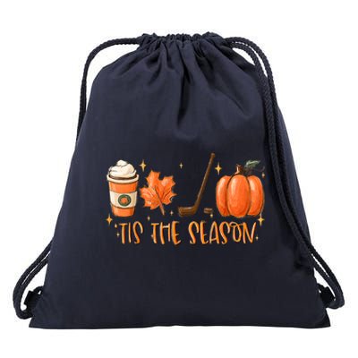 Tis The Season Hockey Latte Leaves Hello Pumpkin Halloween Gift Drawstring Bag