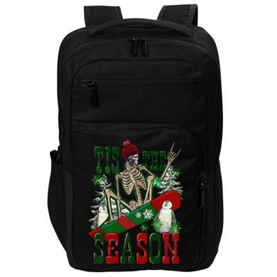 Tis The Season Skeleton Snowboard Christmas Impact Tech Backpack