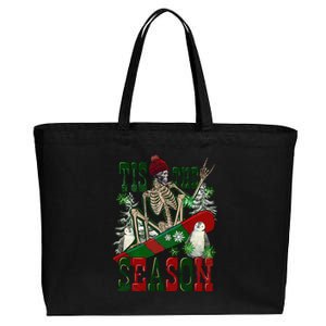 Tis The Season Skeleton Snowboard Christmas Cotton Canvas Jumbo Tote