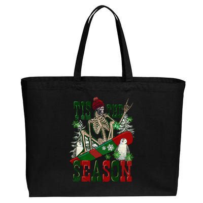 Tis The Season Skeleton Snowboard Christmas Cotton Canvas Jumbo Tote