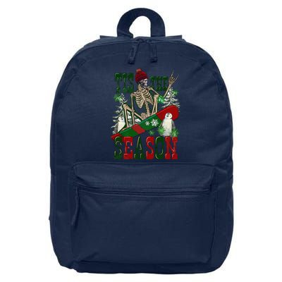 Tis The Season Skeleton Snowboard Christmas 16 in Basic Backpack