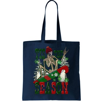 Tis The Season Skeleton Snowboard Christmas Tote Bag