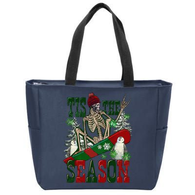 Tis The Season Skeleton Snowboard Christmas Zip Tote Bag