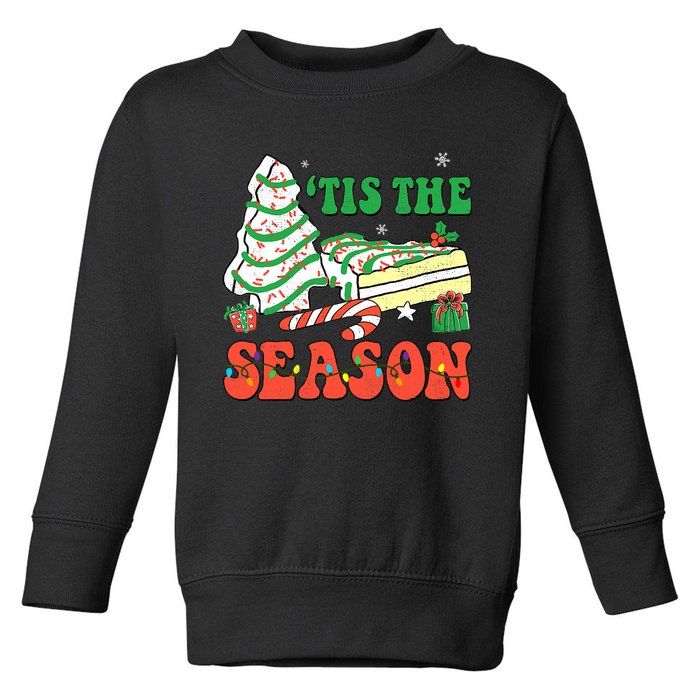 Tis' The Season Christmas Tree Cakes Debbie Groovy Toddler Sweatshirt