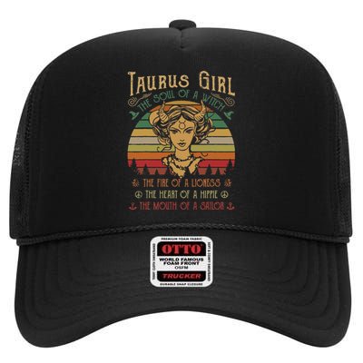 Taurus The Soul of a Witch The fire of a Lioness Hippie High Crown Mesh Back Trucker Hat