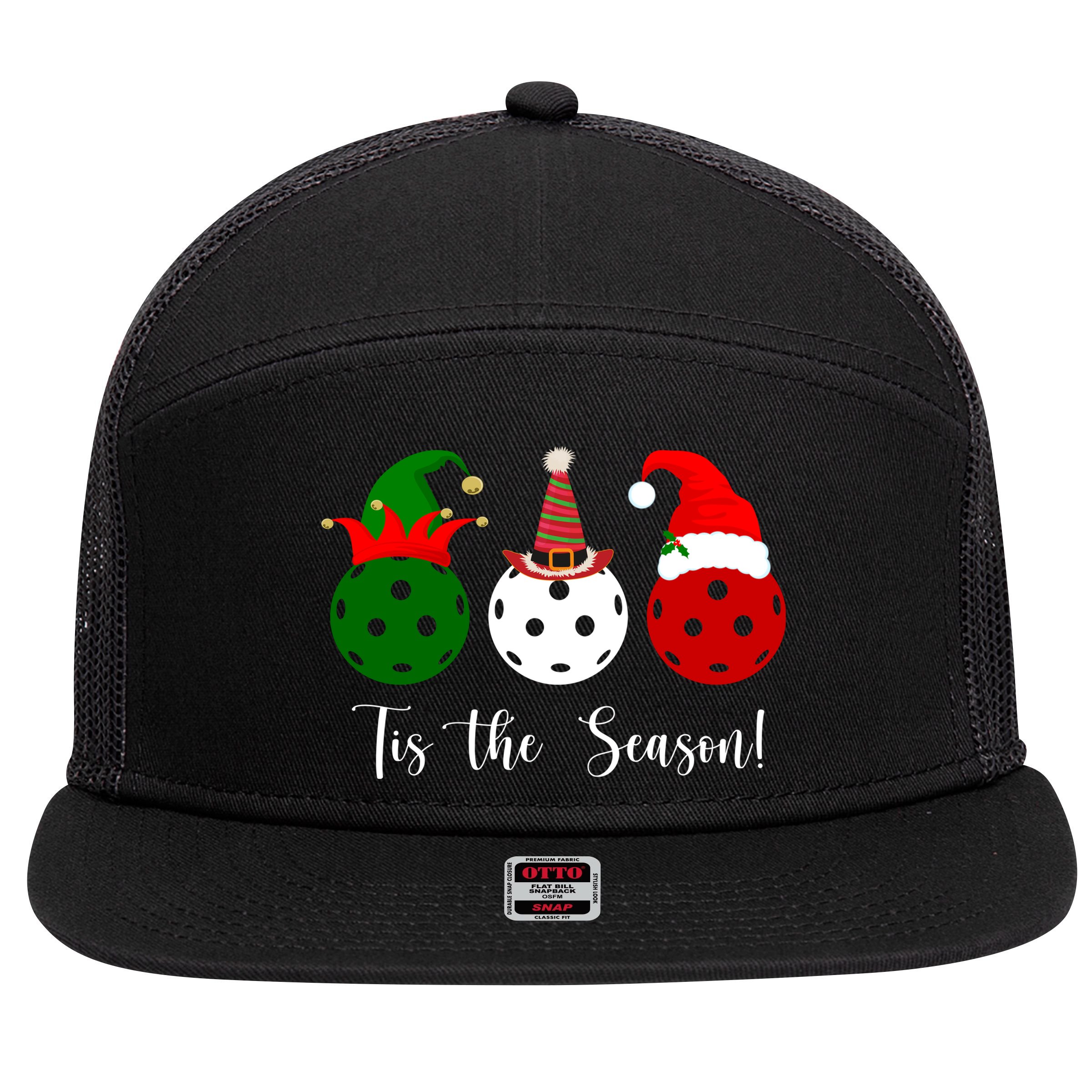 Tis The Season Pickleball Christmas Festive 7 Panel Mesh Trucker Snapback Hat
