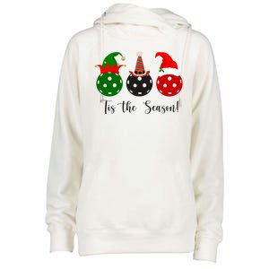 Tis The Season Pickleball Christmas Festive Womens Funnel Neck Pullover Hood