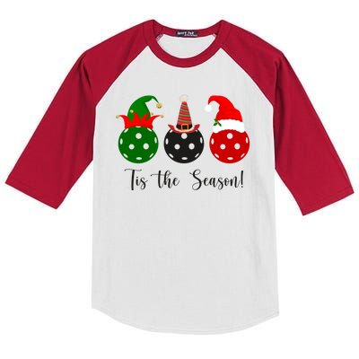 Tis The Season Pickleball Christmas Festive Kids Colorblock Raglan Jersey