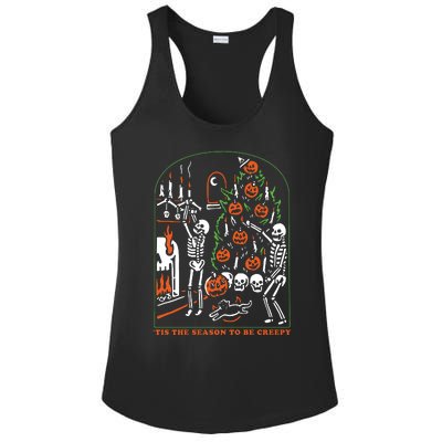 Tis The Season To Be Creepy Crewneck Skeleton Dancing Halloween Ladies PosiCharge Competitor Racerback Tank