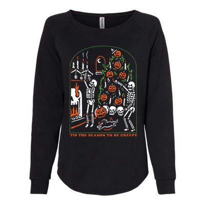 Tis The Season To Be Creepy Crewneck Skeleton Dancing Halloween Womens California Wash Sweatshirt