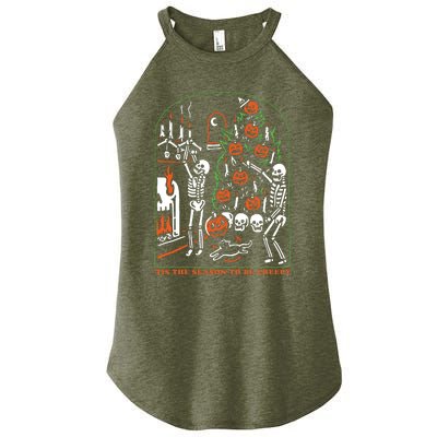 Tis The Season To Be Creepy Crewneck Skeleton Dancing Halloween Women’s Perfect Tri Rocker Tank