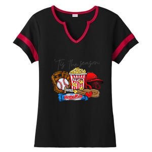 Tis The Season Baseball Team Lover Ladies Halftime Notch Neck Tee