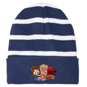 Tis The Season Baseball Team Lover Striped Beanie with Solid Band