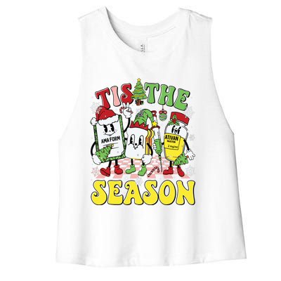 Tis The Season Christmas Pacu Er Icu Critical Care Nurse Women's Racerback Cropped Tank