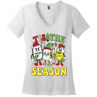 Tis The Season Christmas Pacu Er Icu Critical Care Nurse Women's V-Neck T-Shirt