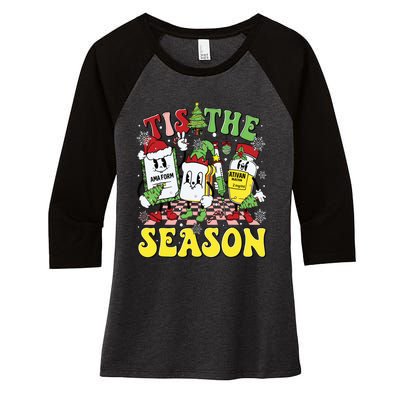 Tis The Season Christmas Pacu Er Icu Critical Care Nurse Women's Tri-Blend 3/4-Sleeve Raglan Shirt