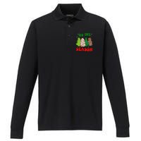 Tis' The Season Christmas Tree Cakes Debbie Groovy Performance Long Sleeve Polo