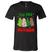 Tis' The Season Christmas Tree Cakes Debbie Groovy V-Neck T-Shirt