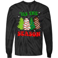 Tis' The Season Christmas Tree Cakes Debbie Groovy Tie-Dye Long Sleeve Shirt