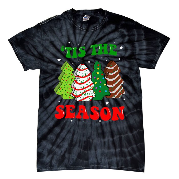 Tis' The Season Christmas Tree Cakes Debbie Groovy Tie-Dye T-Shirt