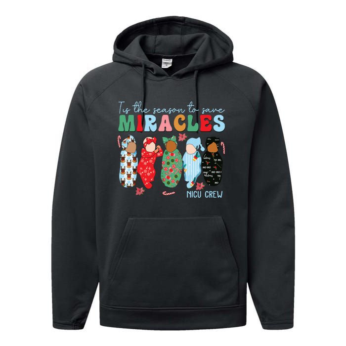 Tis The Season To Save Miracles Nicu Crew Nurse Christmas Performance Fleece Hoodie